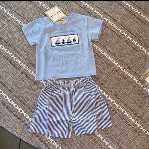 NWT Babeeni Smocked Sailboat Short Set